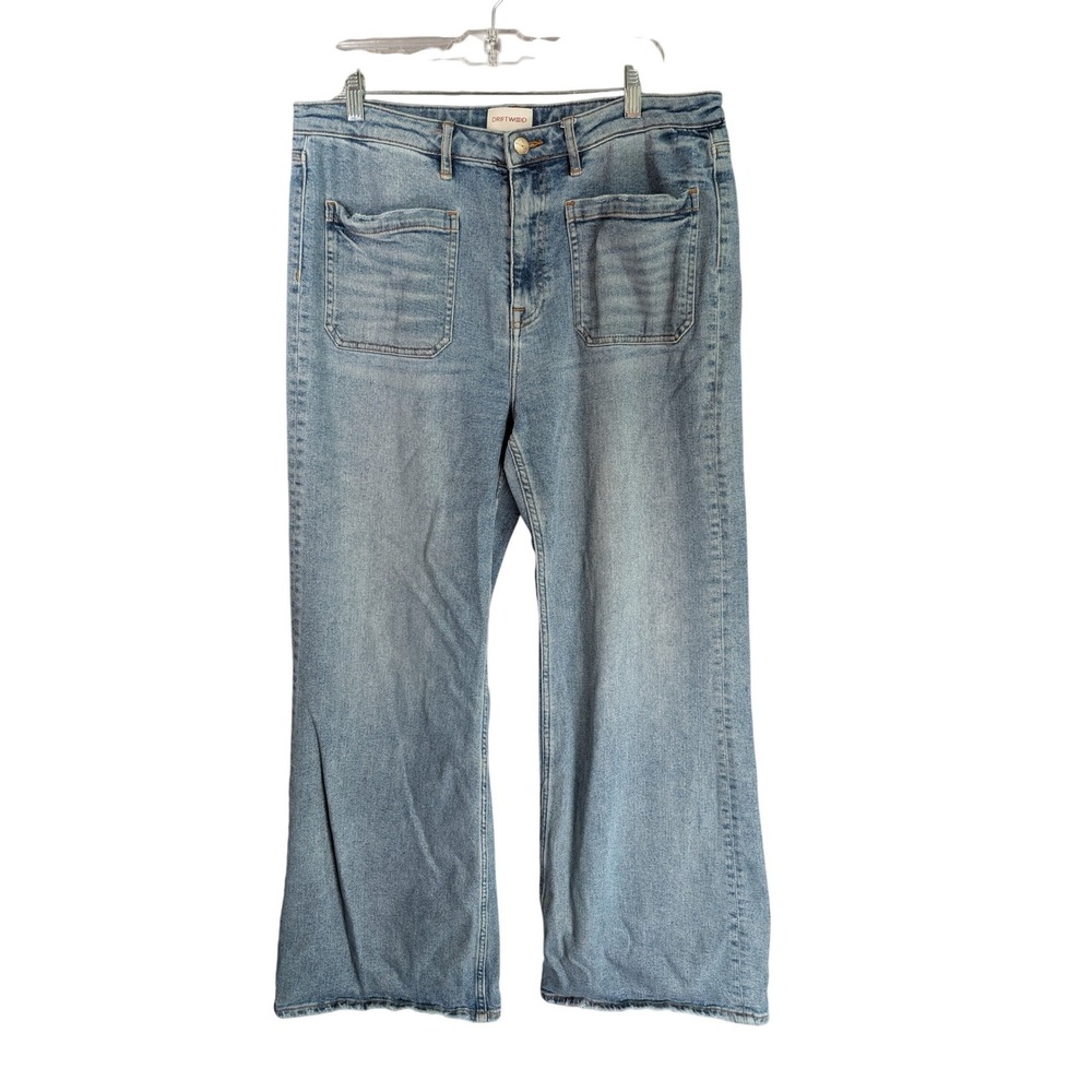 Driftwood Charlee Jeans Womens 33x32 Light Wash Blue Wide Leg Patch Pocket‎